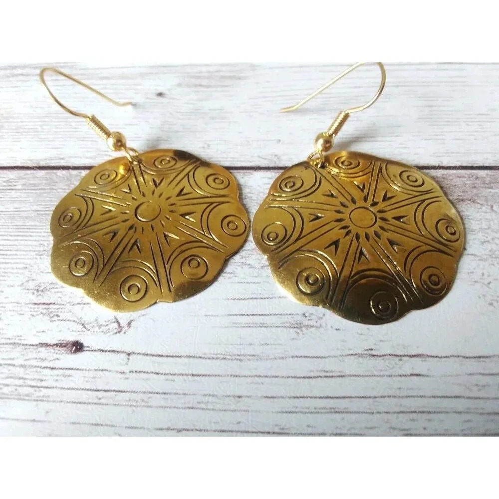 Brass Ornamental Dangle Earrings with Gift Box